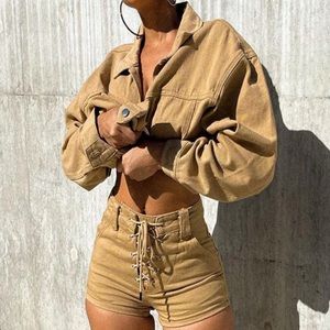 Tan Western Style Lace Up Shorts-NEVER WORN